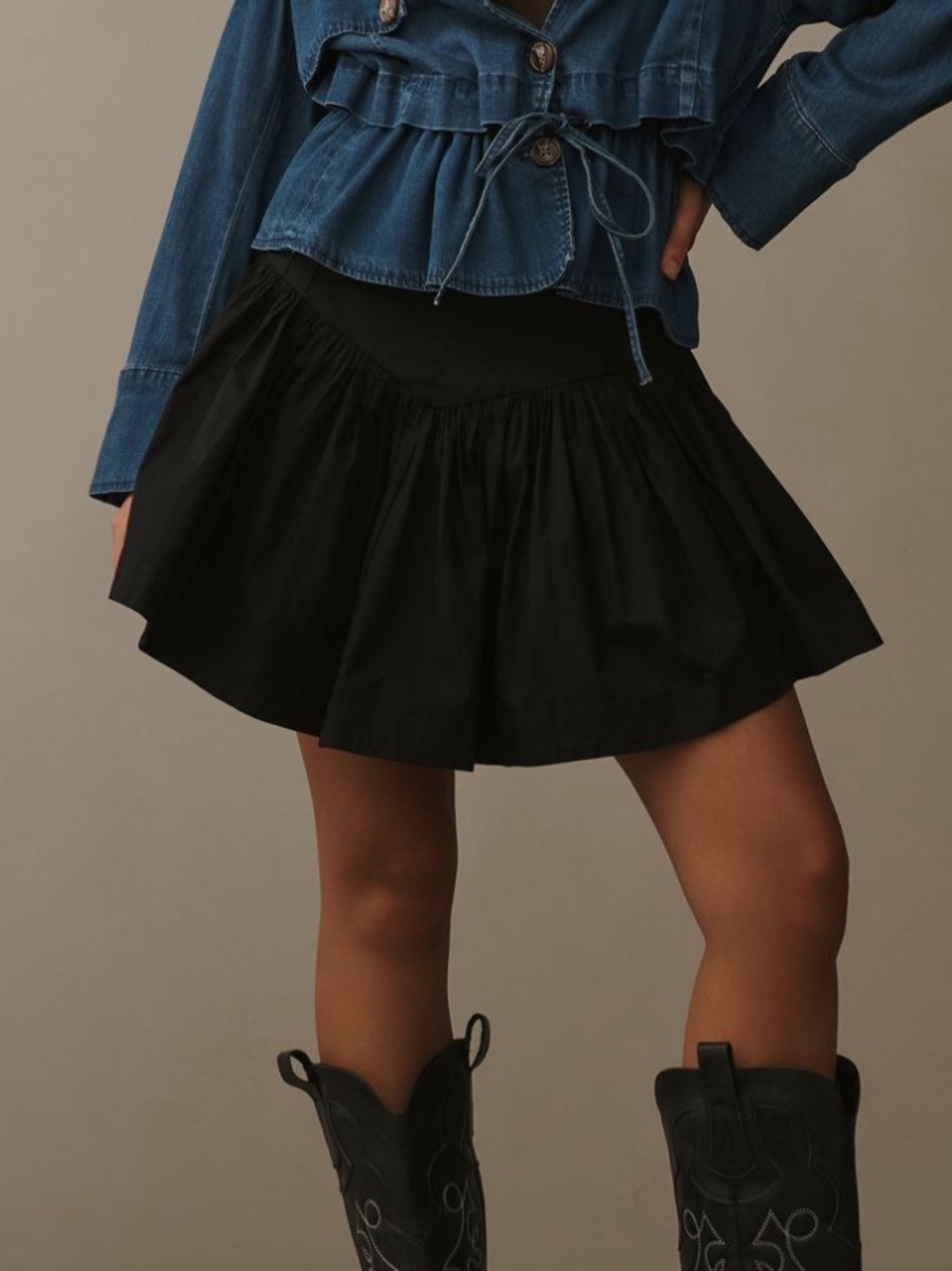 Maeve Basque Waist Flirty Mini Skort - Black, XL
